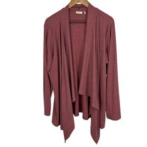 Logo‎ Lounge Womens Open Front Cardigan Waterfall Hem Burgundy Knit 2X